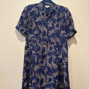 Navy Blue Dress with Leaf Pattern